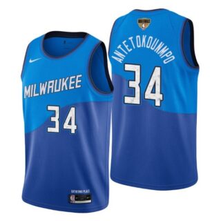 Men's #34 Giannis Antetokounmpo Milwaukee Bucks 2021 NBA Finals Jersey Blue