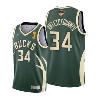 Men's Giannis Antetokounmpo Milwaukee Bucks 2021 NBA Finals Champions Jersey Green Earned