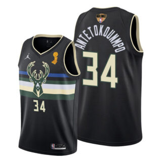 Men's Giannis Antetokounmpo Milwaukee Bucks 2021 NBA Finals Champions Jersey Black Statement
