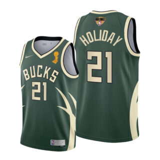 Men's Jrue Holiday Milwaukee Bucks 2021 NBA Finals Champions Jersey Green Earned