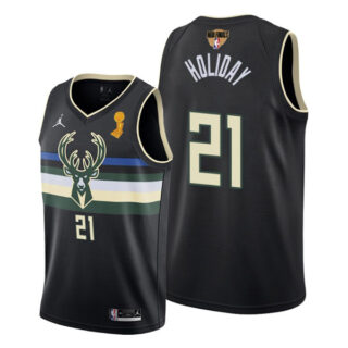 Men's Jrue Holiday Milwaukee Bucks 2021 NBA Finals Champions Jersey Black Statement