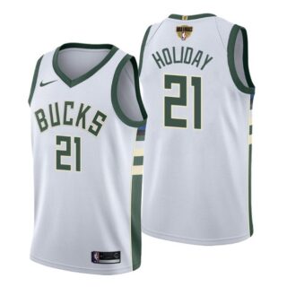 Men's #21 Jrue Holiday Milwaukee Bucks 2021 NBA Finals Jersey White Association