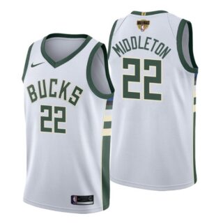 Men's #22 Khris Middleton Milwaukee Bucks 2021 NBA Finals Jersey White Association