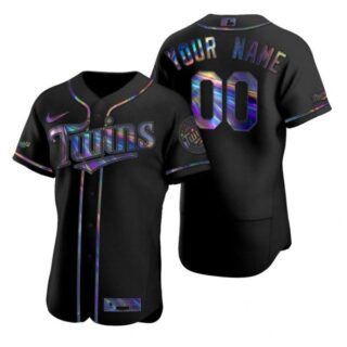 Men's Custom Minnesota Twins Flex Base Jersey Black Holographic