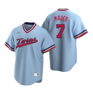 Men's Joe Mauer Minnesota Twins Cool Base Jersey Light Blue Cooperstown