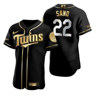 Men's Miguel Sano Minnesota Twins Flex Base Jersey Black Golden
