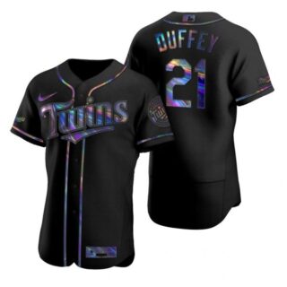 Men's Tyler Duffey Minnesota Twins Flex Base Jersey Black Holographic