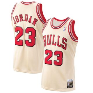 Men's Chicago Bulls #23 Michael Jordan Cream 1995-96 Hardwood Classic Jersey Stitched