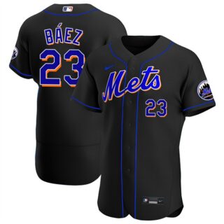 Men's Javier Baez New York Mets Flex Base Jersey - Stitched Black