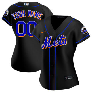 Women New York Mets Custom Black Throwback Jersey - Stitched