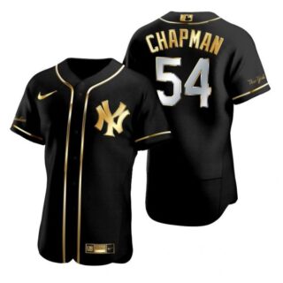 Men's Aroldis Chapman New York Yankees Flex Base Jersey Black Golden
