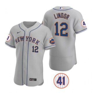 Men's #12 Francisco Lindor New York Mets Royal Jersey Flex Base Gray