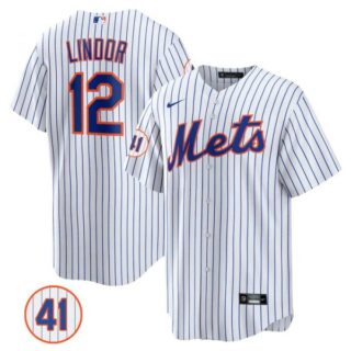 Men's #12 Francisco Lindor New York Mets White Jersey Cool Base White
