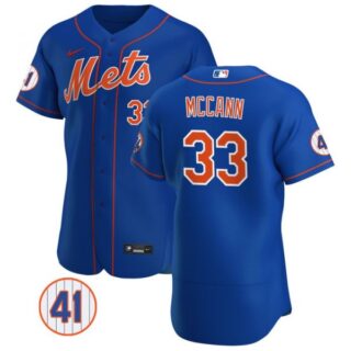 Men's #33 James McCann New York Mets White Jersey Flex Base Royal