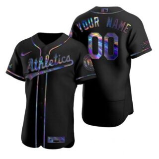 Men's Custom Oakland Athletics Flex Base Jersey Black Holographic