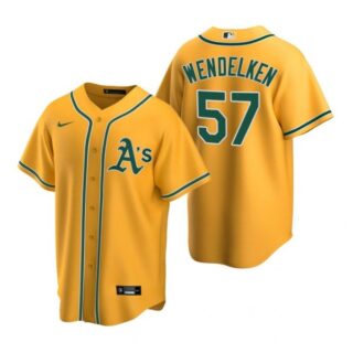 Men's #75 J.B. Wendelken Oakland Athletics Cool Base Jersey Gold