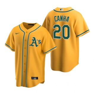 Men's #20 Mark Canha Oakland Athletics Cool Base Jersey Gold