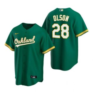 Men's #28 Matt Olson Oakland Athletics Cool Base Jersey Kelly Green