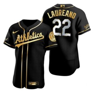 Men's #22 Ramon Laureano Oakland Athletics Flex Base Jersey Black Golden