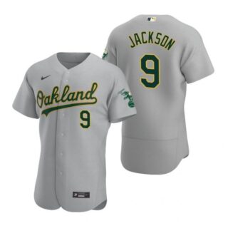 Men's #9 Reggie Jackson Oakland Athletics Flex Base Jersey Gray
