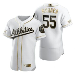 Men's #55 Sean Manaea Oakland Athletics Flex Base Jersey White Golden