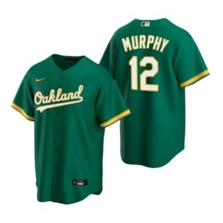 Men's #12 Sean Murphy Oakland Athletics Cool Base Jersey Kelly Green