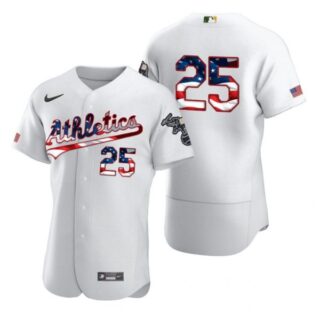 Men's #25 Stephen Piscotty Oakland Athletics Flex Base Jersey White Stars