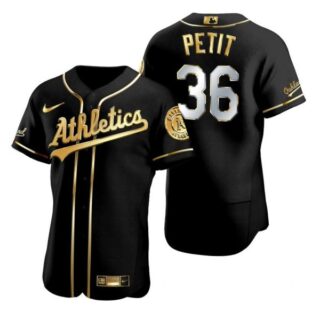 Men's #36 Yusmeiro Petit Oakland Athletics Flex Base Jersey Black Golden