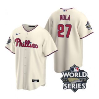 Youth Philadelphia Phillies Aaron Nola 2022 World Series Cream Stitched Jersey