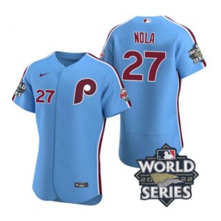 Men's Philadelphia Phillies Aaron Nola 2022 World Series Stitched Jersey Light Blue