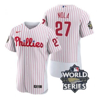 Men's Philadelphia Phillies Aaron Nola 2022 World Series Stitched Jersey White