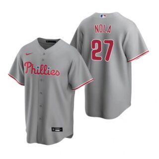 Men's #27 Aaron Nola Philadelphia Phillies Cool Base Jersey Gray