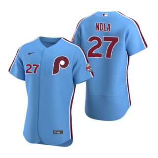 Men's #27 Aaron Nola Philadelphia Phillies Flex Base Jersey Light Blue