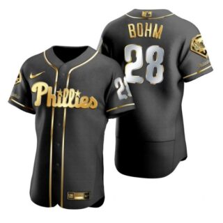 Men's #28 Alec Bohm Philadelphia Phillies Flex Base Jersey Black Golden