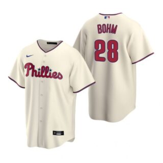 Men's #28 Alec Bohm Philadelphia Phillies Cool Base Jersey Cream