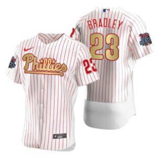 Men's #23 Archie Bradley Philadelphia Phillies Flex Base Jersey White Gold WS