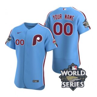 Men's Philadelphia Phillies Custom 2022 World Series Stitched Jersey Light Blue