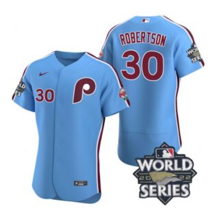 Men's Philadelphia Phillies David Robertson 2022 World Series Stitched Jersey Light Blue