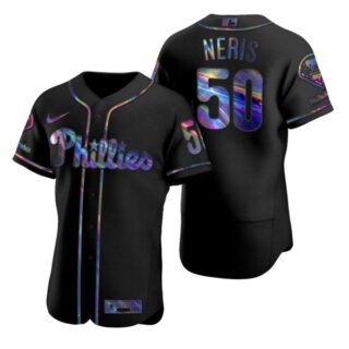 Men's #50 Hector Neris Philadelphia Phillies Flex Base Jersey Black Holographic