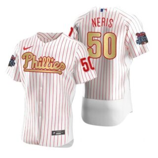 Men's #50 Hector Neris Philadelphia Phillies Flex Base Jersey White Gold WS