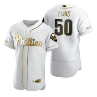 Men's #50 Hector Neris Philadelphia Phillies Flex Base Jersey White Golden