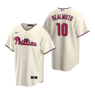 Men's #10 J.T. Realmuto Philadelphia Phillies Cool Base Jersey Cream