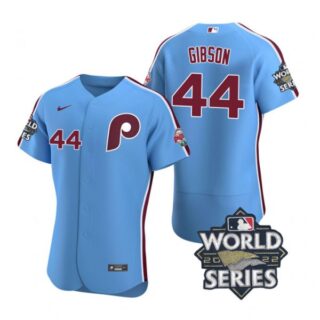 Men's Philadelphia Phillies Kyle Gibson 2022 World Series Stitched Jersey Light Blue