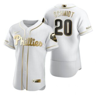 Men's #20 Mike Schmidt Philadelphia Phillies Flex Base Jersey White Golden