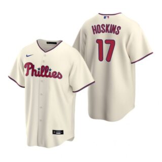 Men's #17 Rhys Hoskins Philadelphia Phillies Cool Base Jersey Cream
