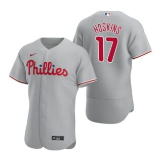 Men's #17 Rhys Hoskins Philadelphia Phillies Flex Base Jersey Gray