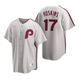 Men's #17 Rhys Hoskins Philadelphia Phillies Cool Base Jersey White Cooperstown