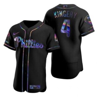 Men's #4 Scott Kingery Philadelphia Phillies Flex Base Jersey Black Holographic