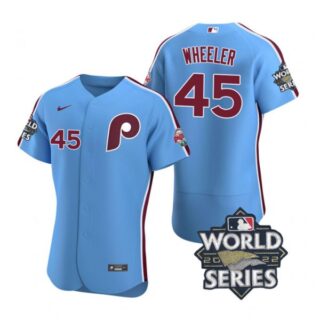 Men's Philadelphia Phillies Zack Wheeler 2022 World Series Stitched Jersey Light Blue