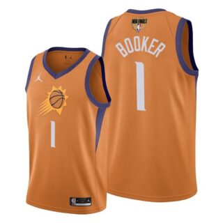 Men's #1 Devin Booker Phoenix Suns 2021 NBA Finals Jersey Statement Orange